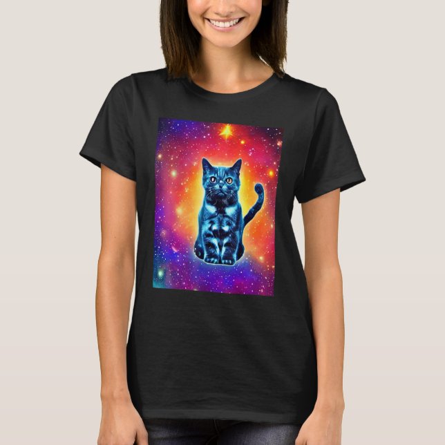 Space Cat Kitty Kitten In Cat Style 1 T Shirt (Framsida)