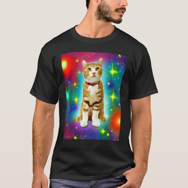 Space Cat Kitty Kitten In Cat Style T Shirt (Framsida)