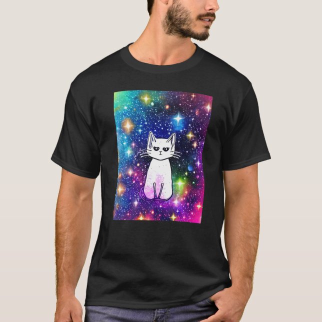 Space Cat Kitty Kitten Lover In Cat Art Style Prem T Shirt (Framsida)