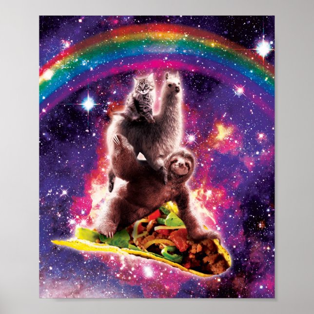 Space Cat Llama Sloth Riding Taco Poster (Framsidan)