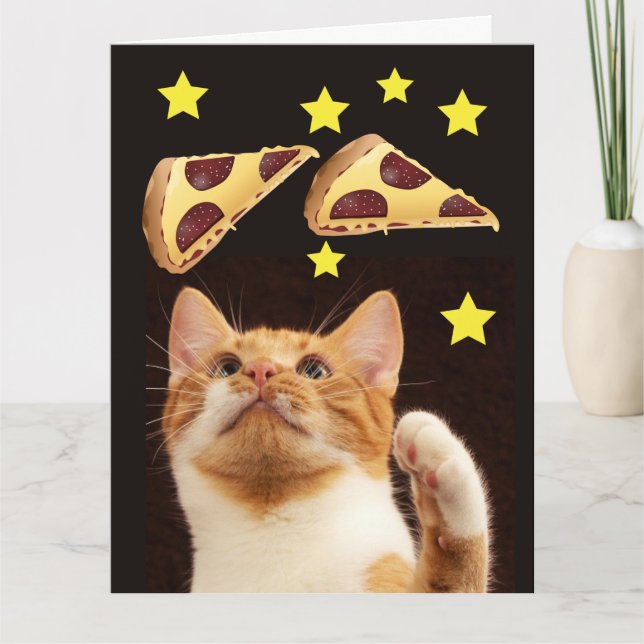 SPACE CAT MED PIZZA Lustigt BIRTHDAY-KORT Kort (Framsida)