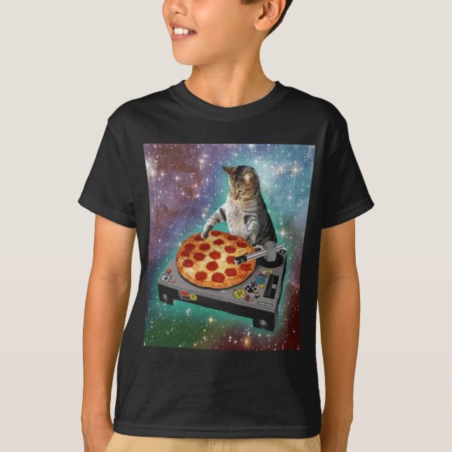 Space Cat Meme Galaxy Universe Pizza Kattunge Kitt T Shirt (Framsida)