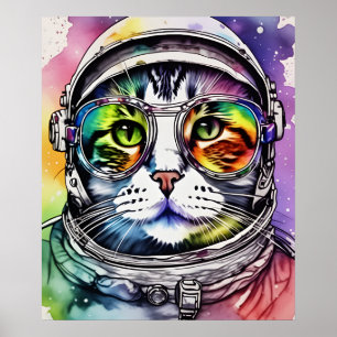 Space Cat Painting Art, Astronaut Cat Digital Art Poster