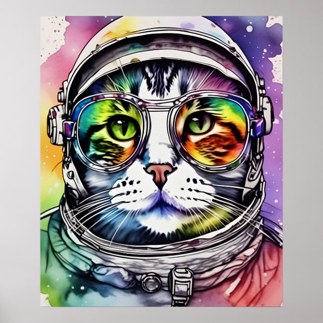 Space Cat Painting Art, Astronaut Cat Digital Art Poster (Framsidan)