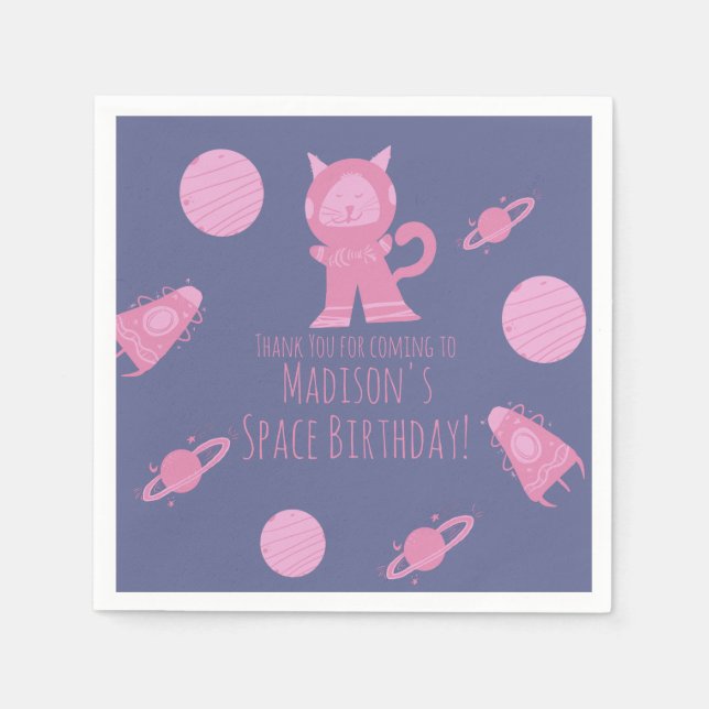 Space Cat Pink Galaxy Födelsedag   Pappersservett (Framsidan)