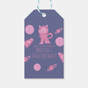 Space Cat Pink Galaxy Födelsedag Presentetikett