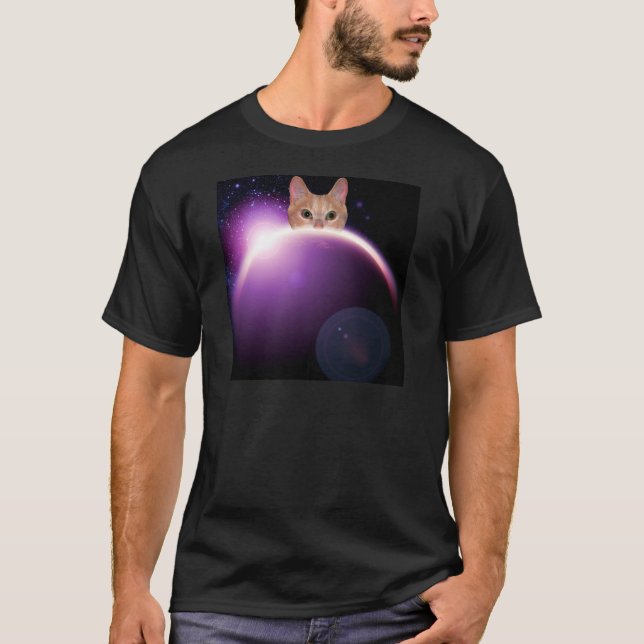 Space Cat Planet LOL Funny Manar Shirt Tee (Framsida)