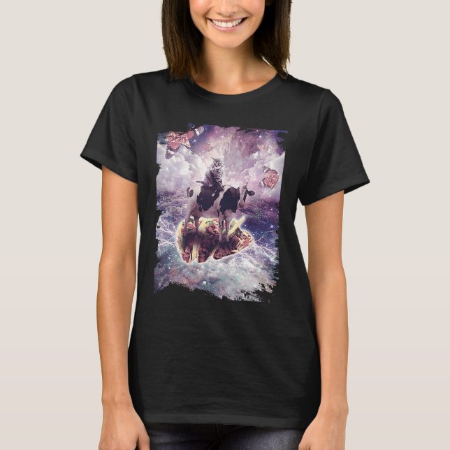 Space Cat Riding Cow Unicorn  Pizza & Taco T Shirt (Framsida)