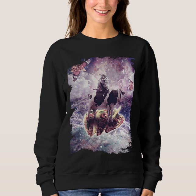 Space Cat Riding Cow Unicorn  Pizza & Taco T Shirt (Framsida)
