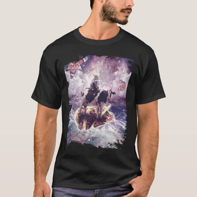 Space Cat Riding Cow Unicorn  Pizza & Taco T Shirt (Framsida)