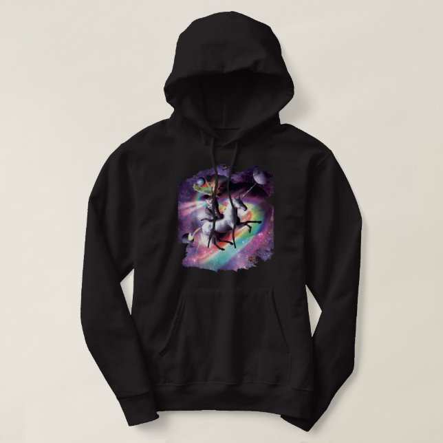 Space Cat Riding Unicorn - Laser, Tacos och Rainbo Hoodie (Design framsida)
