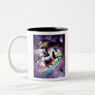 Space Cat Riding Unicorn - Laser, Tacos, Rainbow Två-Tonad Mugg