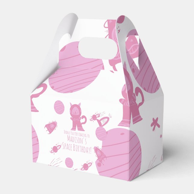 Space Cat Rosa Galaxy Birthday Favbox Presentaskar (Framsidan Sidan)