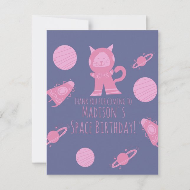 Space Cat Rosa Galaxy Birthday Tack OSA Kort (Framsida)
