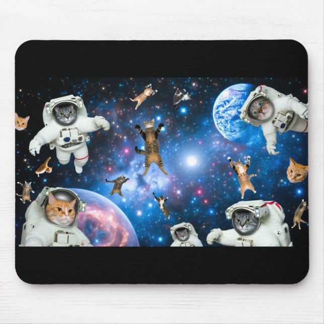 Space Cats Stars Planets Astronauter Mouse Pad Musmatta (Framsidan)