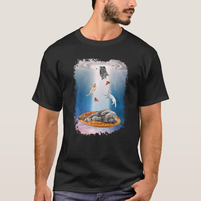Space Cats UFO Pizza Cat Galaxy Funny Kattunge i S T Shirt (Framsida)