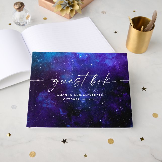 Space Celestial Wedding | Elegant Galaxy Cosmic Gästböcker (Framsida Öppen)