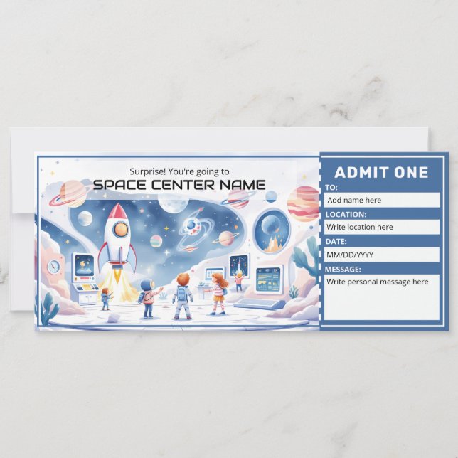 Space Centre -  Space Museum Ticket Template Inbjudningar (Framsida)