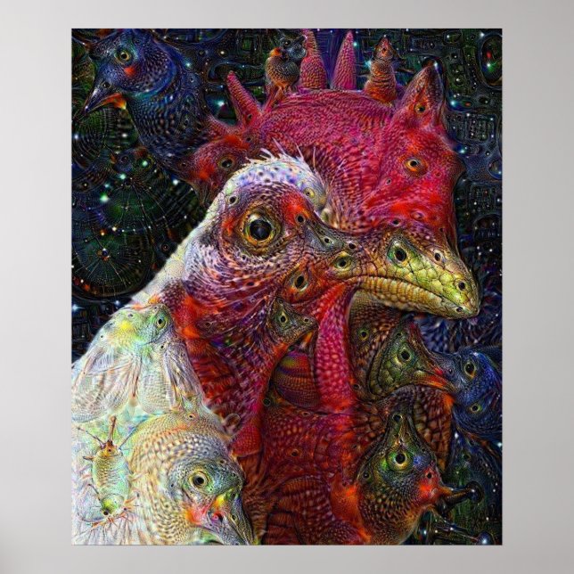 Space Chicken Deep Dream Poster (Framsidan)