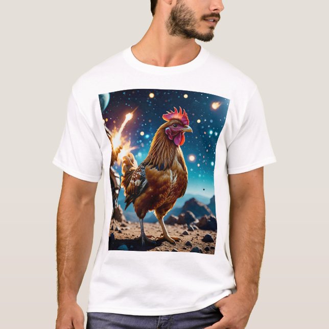 Space Chicken T-Shirt Funny Gift (Framsida)