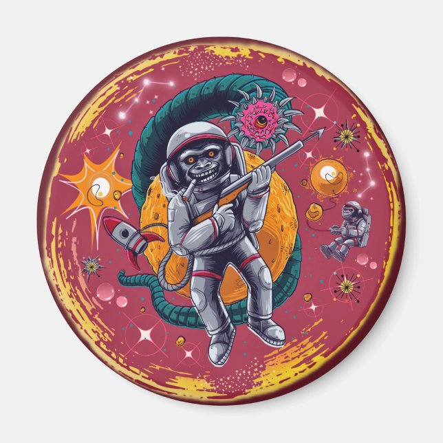 Space Chimp - Retro Sci-Fi Astronaut Magnet (Framsidan)