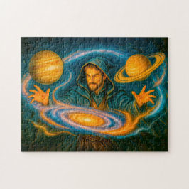 Space-controlling mage in cosmic oil painting pussel