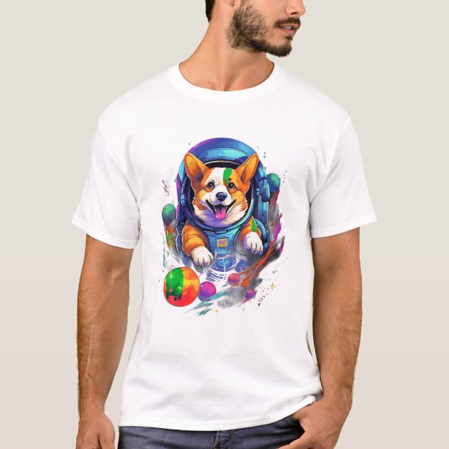 Space Corgi Hund T Shirt (Framsida)