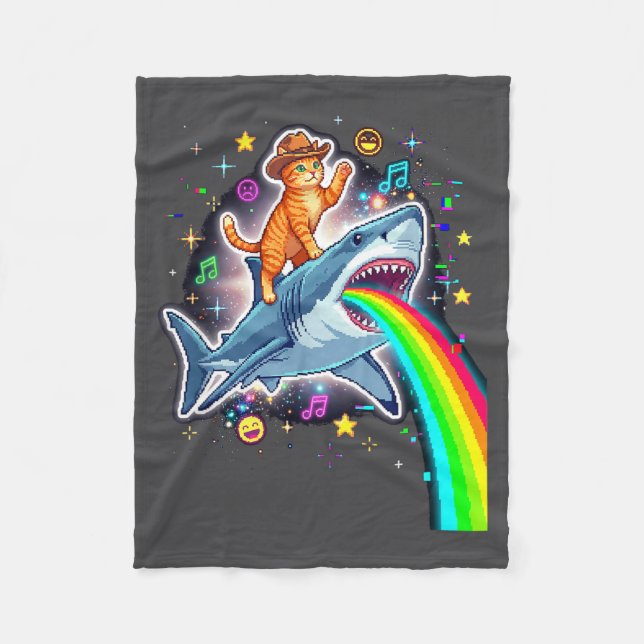 Space Cowboy Cat Riding Shark Rainbow Xel Art  Fleecefilt (Framsidan)