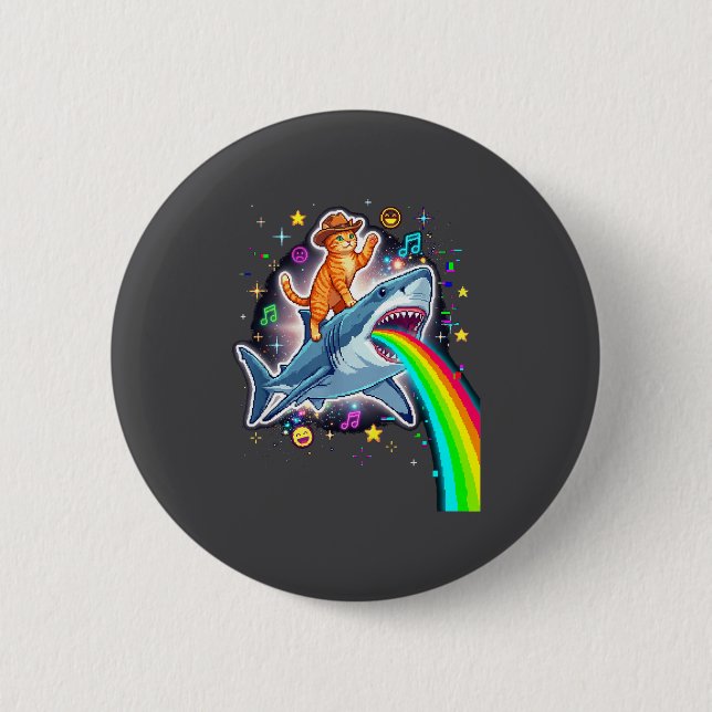 Space Cowboy Cat Riding Shark Rainbow Xel Art  Knapp (Framsida)