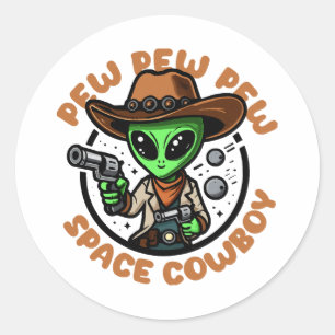 Space Cowboy Funny Alien Runt Klistermärke