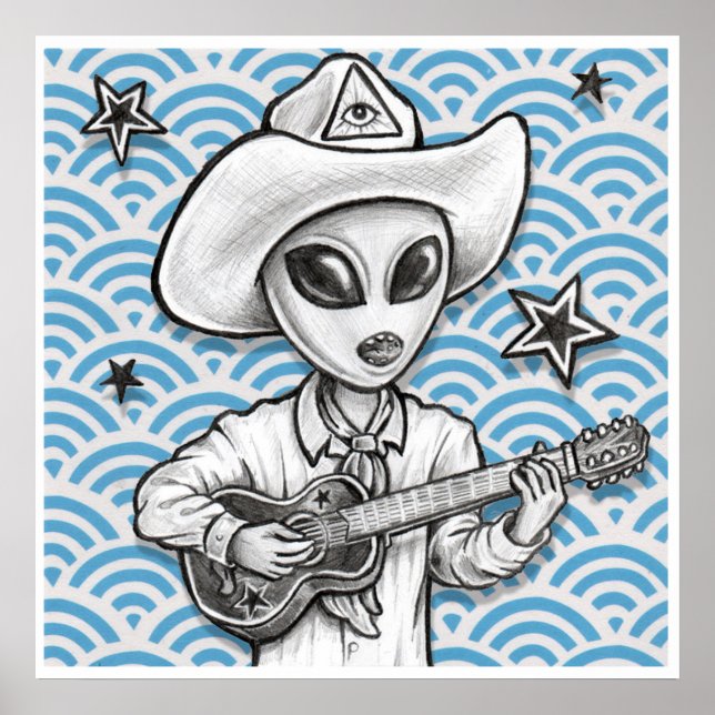 'Space Cowboy'-teckningen skriver ut -(pop surreal Poster (Framsidan)