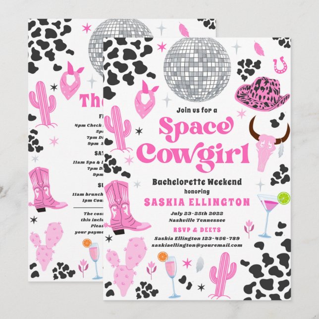 Space Cowgirl Bachelorette Helg Itinerary Inbjudningar (Fram/baksida)