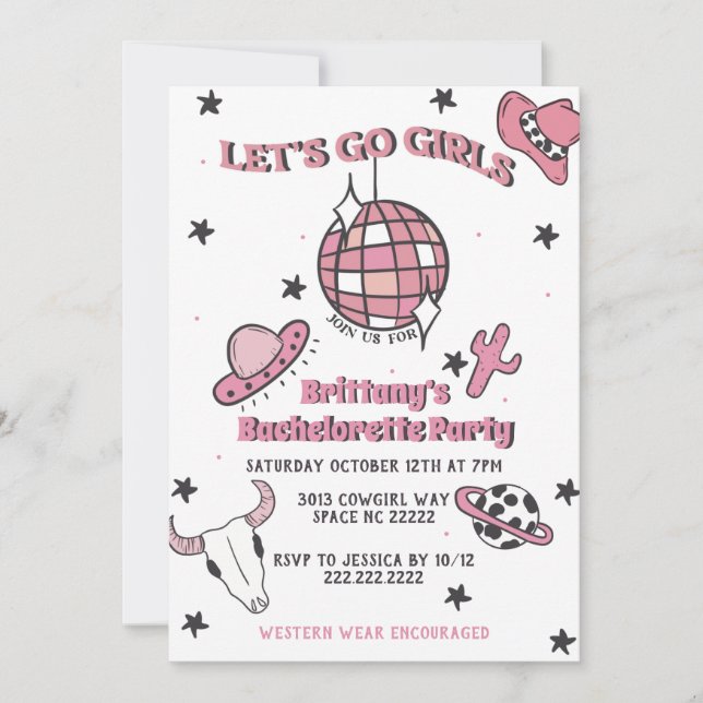 Space Cowgirl Bachelorette Party-inbjudan Inbjudningar (Framsida)