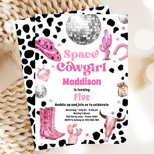 Space Cowgirl Disco Rodeo Land Girl Birthday Inbjudningar (Skapare uppladdad)