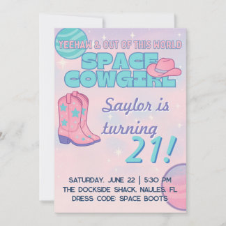 Space Cowgirl Födelsedagsinbjudan | Pastell Kosmis Inbjudningar