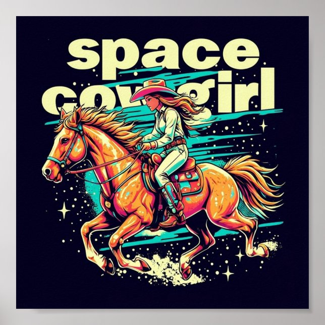 Space Cowgirl Poster - Futuristiska Western Art fo (Framsidan)