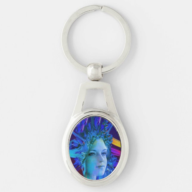 Space Crystal Ovalt Silverfärgad Nyckelring (Framsidan)