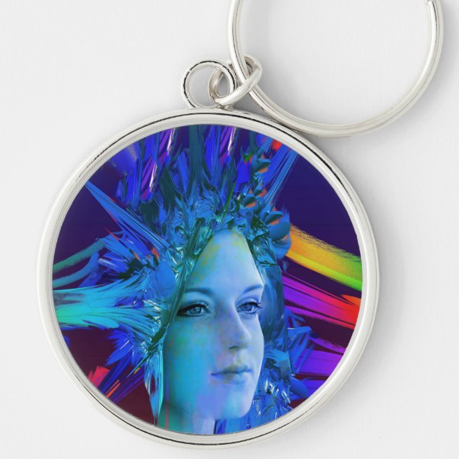 Space Crystal Rund Silverfärgad Nyckelring (Framsidan)