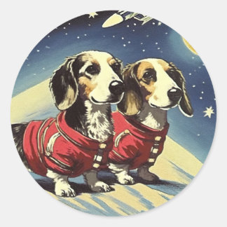 Space Dachshund Sticker Runt Klistermärke