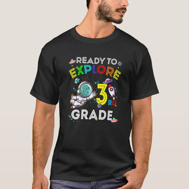 Space Dino Dinosaur Astronaut Redo att utforska tr T Shirt (Framsida)