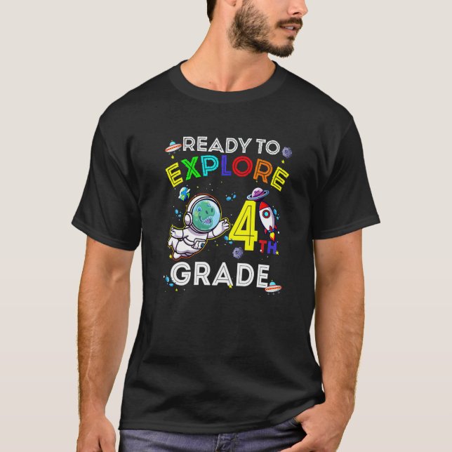 Space Dino Dinosaur Astronaut-Redo för att utforsk T Shirt (Framsida)