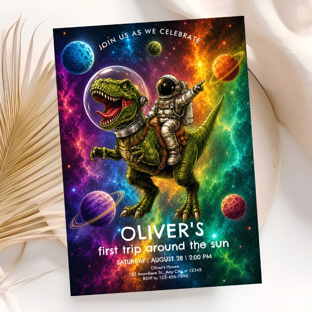 Space Dino Första Födelsedagsfest Inbjudningar (Skapare uppladdad)