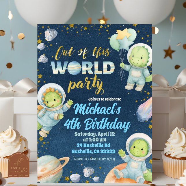 Space Dinosaur Birthday Invitation Inbjudningar (Skapare uppladdad)