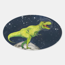 Space Dinosaur Kapten T-rex Sticker Ovalt Klistermärke