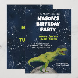 Space Dinosaur T-rex Födelsedagsfest inbjudan