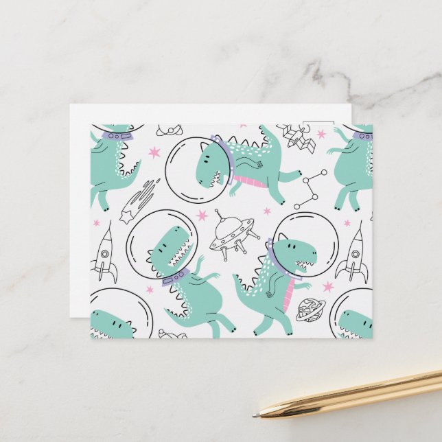 Space-dinosaurier, Cute Dinosaurs, Space-Frakt, st Vykort (Fram/Back In Situ)