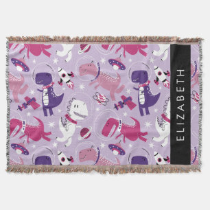 Space Dinosaurs, Cute Dinosaurs, Stars, ditt namn Filt
