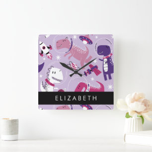 Space Dinosaurs, Cute Dinosaurs, Stars, ditt namn Fyrkantig Klocka