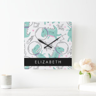 Space Dinosaurs, Cute Dinosaurs, Stars, ditt namn Fyrkantig Klocka