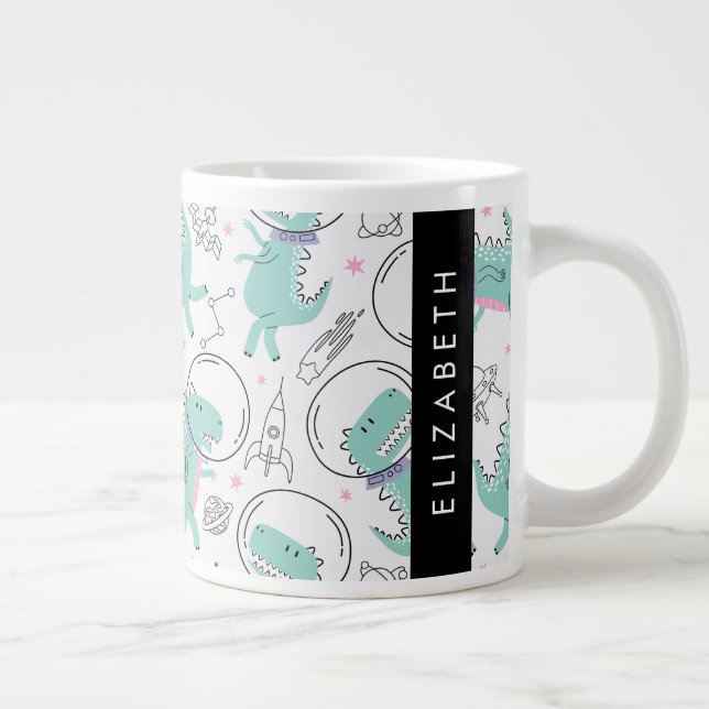 Space Dinosaurs, Cute Dinosaurs, Stars, ditt namn Jumbo Mugg (Höger)